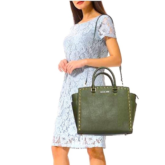 MK FALL BAG Studded Tote Shoulder bag Top handle crossbody Michael Kors Selma - Picture 1 of 12